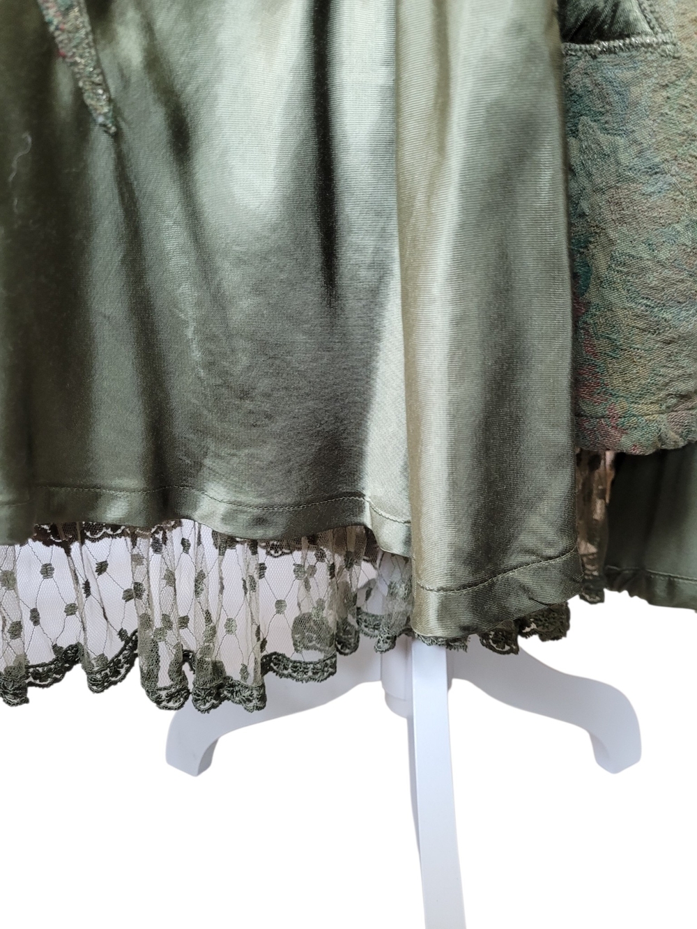 Whimsigoth Patchwork Jacquard Satin Maxi Skirt Ren Fair Medieval Lace Hem Small - Picture 6 of 16